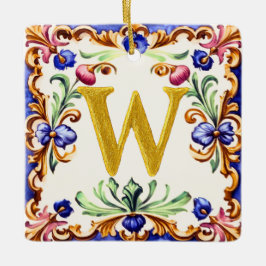 Ornamento De Cerâmica Alfabeto Dourado – Letra W