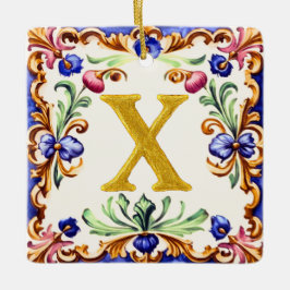 Ornamento De Cerâmica Alfabeto Dourado – Letra X