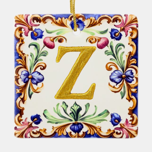 Ornamento De Cerâmica Alfabeto Dourado – Letra Z (Frente)