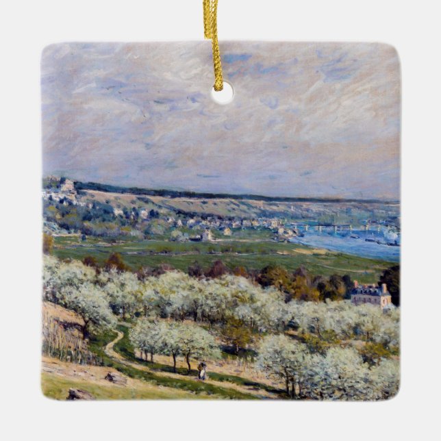 Ornamento De Cerâmica Alfred Sisley - Terrace em Santo-Germain, Primaver (Frente)