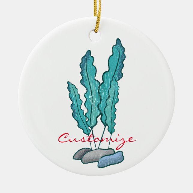 Ornamento De Cerâmica Algas Azuis Algas Thunder_Cove (Frente)