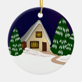 Ornamento De Cerâmica Algodão em neve e árvores