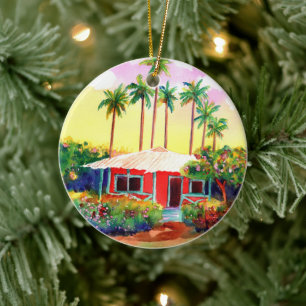 Ornamento De Cerâmica Algodão Vermelho de Natal Mele Kalikimaka