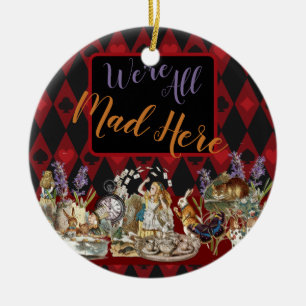Ornamento De Cerâmica Alice Aventuras com o Gato Cheshire Louco de Wonde