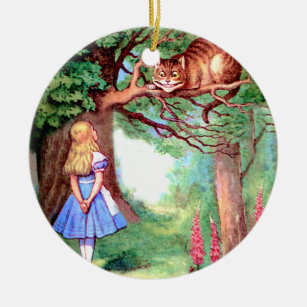Ornamento De Cerâmica Alice e o gato de Cheshire no país das maravilhas