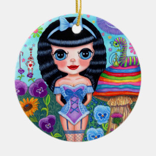 Ornamento De Cerâmica Alice no País das Maravilhas Cabelo Preto Gato de