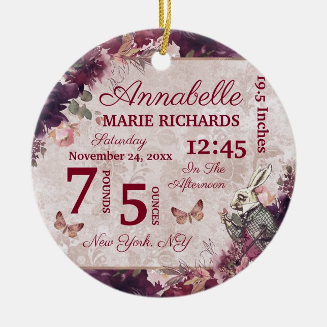 Ornamento De Cerâmica Alice no País das Maravilhas Histórias de Nascimen (Frente)