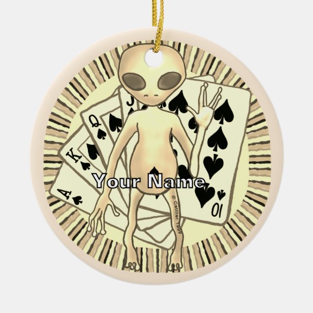 Ornamento De Cerâmica Alien Poker  (Frente)