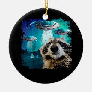 Ornamento De Cerâmica Alienígena Raccoon Selfie Frente Da Ciência Da Ufo