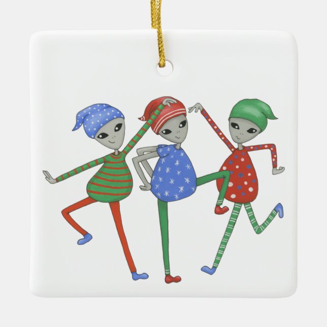 Ornamento De Cerâmica Aliens rock para o Natal #3 (Frente)