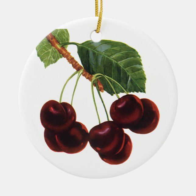 Ornamento De Cerâmica Alimentos de Frutas Antigas, Cerejas Maduras de um (Frente)