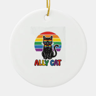 Ornamento De Cerâmica Ally Cat Arco-íris Orgulho Camisa de Gato Vintage