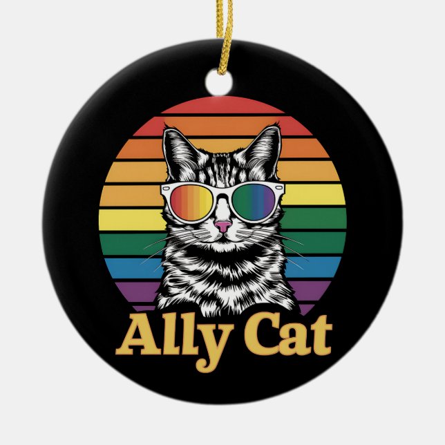 Ornamento De Cerâmica Ally Cat LGBT Sinalizador LGBTQ Gift (Frente)