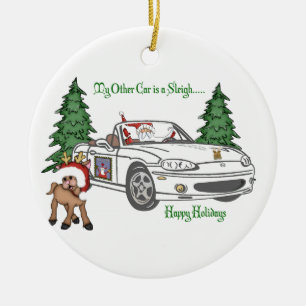 Ornamento De Cerâmica ALMC-Papai noel Trenó-Branco