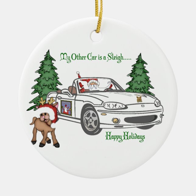 Ornamento De Cerâmica ALMC-Papai noel Trenó-Branco (Frente)