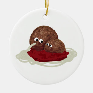 Ornamento De Cerâmica Almôndega Fofa Comendo Espaguete