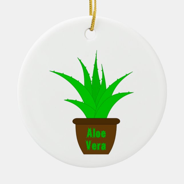 Ornamento De Cerâmica Aloe Vera com rótulo (Frente)