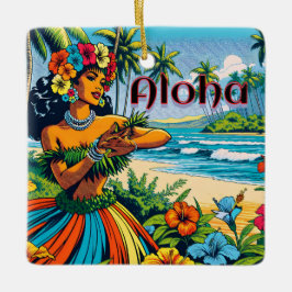 Ornamento De Cerâmica Aloha | Dançarino Hawaii Hula na praia