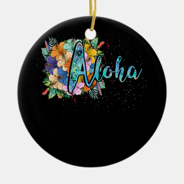 Ornamento De Cerâmica Aloha Flowers Hawaii Hawaii Beach Luau Party (Frente)