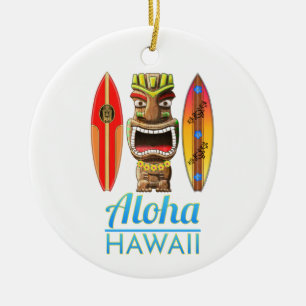 Ornamento De Cerâmica Aloha Havaí Tiki havaiano que surfa