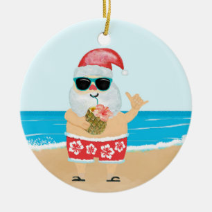 Ornamento De Cerâmica Aloha Havaiano Papais noeis — Natal Tropical Beach