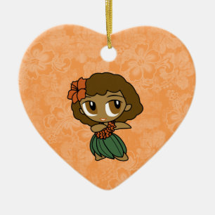 Ornamento De Cerâmica Aloha Honeques Hula Girl Hibiscus Ornaments