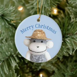 Ornamento De Cerâmica Aloha Sock Monkey(Boy)