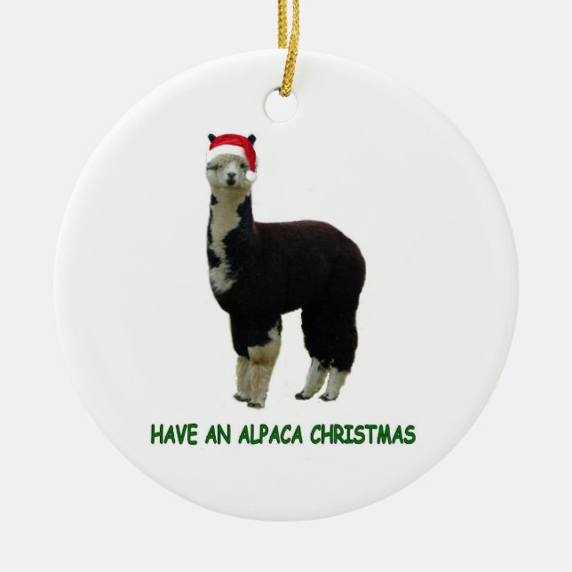 Ornamento De Cerâmica Alpaca Christmas (Frente)