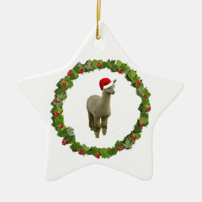 Ornamento De Cerâmica Alpaca Christmas Wreath (Frente)