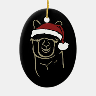Ornamento De Cerâmica Alpaca da jovem corça com chapéu do papai noel