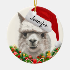 Ornamento De Cerâmica Alpaca Sorri ADICIONAR NOME E ANO Árvore de Natal