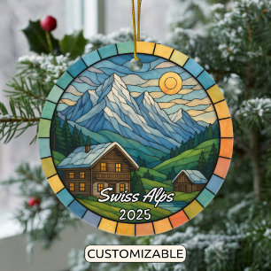 Ornamento De Cerâmica Alpes suíços de vidro personalizado, Suiça