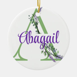 Ornamento De Cerâmica Alphabet letter A, Lavanda de aquarela Eucalyptus