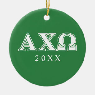 Ornamento De Cerâmica Alphi Chi Omega Letras Brancas e Verdes