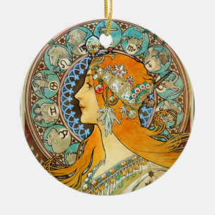 Ornamento De Cerâmica Alphonse Mucha Art Nouveau Zodiac
