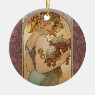 Ornamento De Cerâmica Alphonse Mucha Fruta Art Nouveau Vintage Donzela