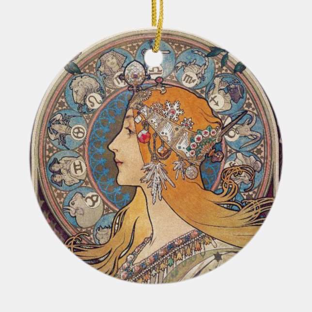 Ornamento De Cerâmica Alphonse Mucha , “Zodiac” (Frente)
