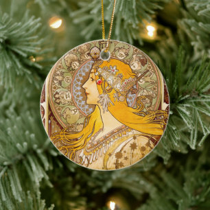 Ornamento De Cerâmica Alphonse Mucha Zodíaco Art Nouveau Decoração Vinta