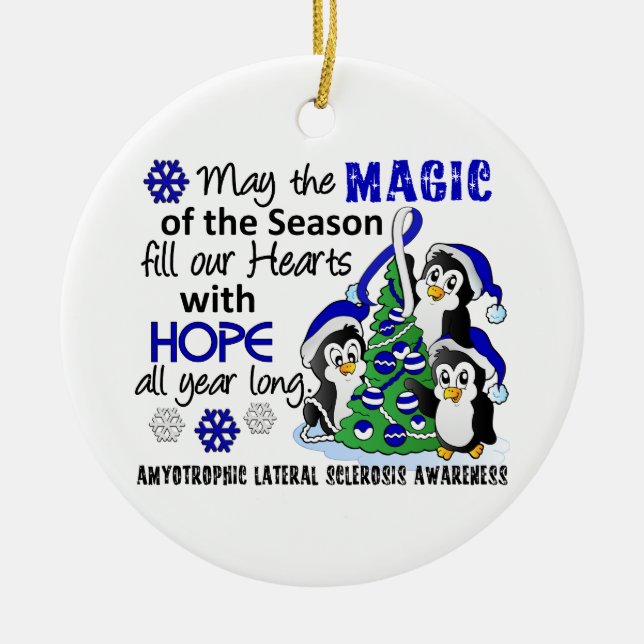 Ornamento De Cerâmica ALS Lou Gehrig's Disease dos pinguins do Natal (Frente)