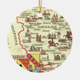 Ornamento De Cerâmica Alsace Lorraine France  Illustrated Map 