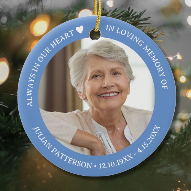 Ornamento De Cerâmica Always in Our Heart Funeral Memorial Photo  (Criador carregado)