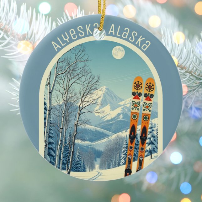 Ornamento De Cerâmica Alyeska Alaska ski area souvenir  (Criador carregado)