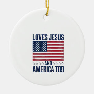 Ornamento De Cerâmica Ama Jesus E a América Também Camisa Cristã Patriót