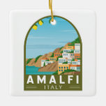 Ornamento De Cerâmica Amalfi Itália Retro Viagem Art Vintage<br><div class="desc">Design de arte vetorial Amalfi. Amalfi é uma cidade que se encontra num cenário natural dramático,  abaixo de penhascos íngremes,  na costa sudoeste de Itália.</div>