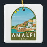 Ornamento De Cerâmica Amalfi Itália Retro Viagem Art Vintage<br><div class="desc">Design de arte vetorial Amalfi. Amalfi é uma cidade que se encontra num cenário natural dramático,  abaixo de penhascos íngremes,  na costa sudoeste de Itália.</div>