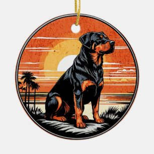 Ornamento De Cerâmica Amante de Cão Pôr-do-Sol Rétro Rottweiler