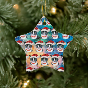 Ornamento De Cerâmica Amante de Gato Engraçado Natal Preto e Branco