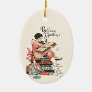 Ornamento De Cerâmica Amante de livros inspirado no vintage