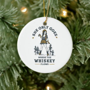 Ornamento De Cerâmica Amante Engraçada de Whisky Cowgirl Ocidental Vinta