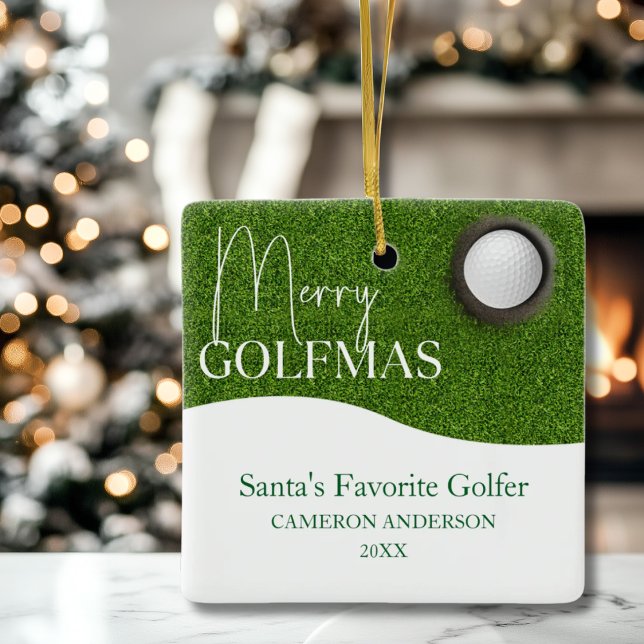 Ornamento De Cerâmica Amante personalizado do Golfe Feliz Foto de Natal (Criador carregado)